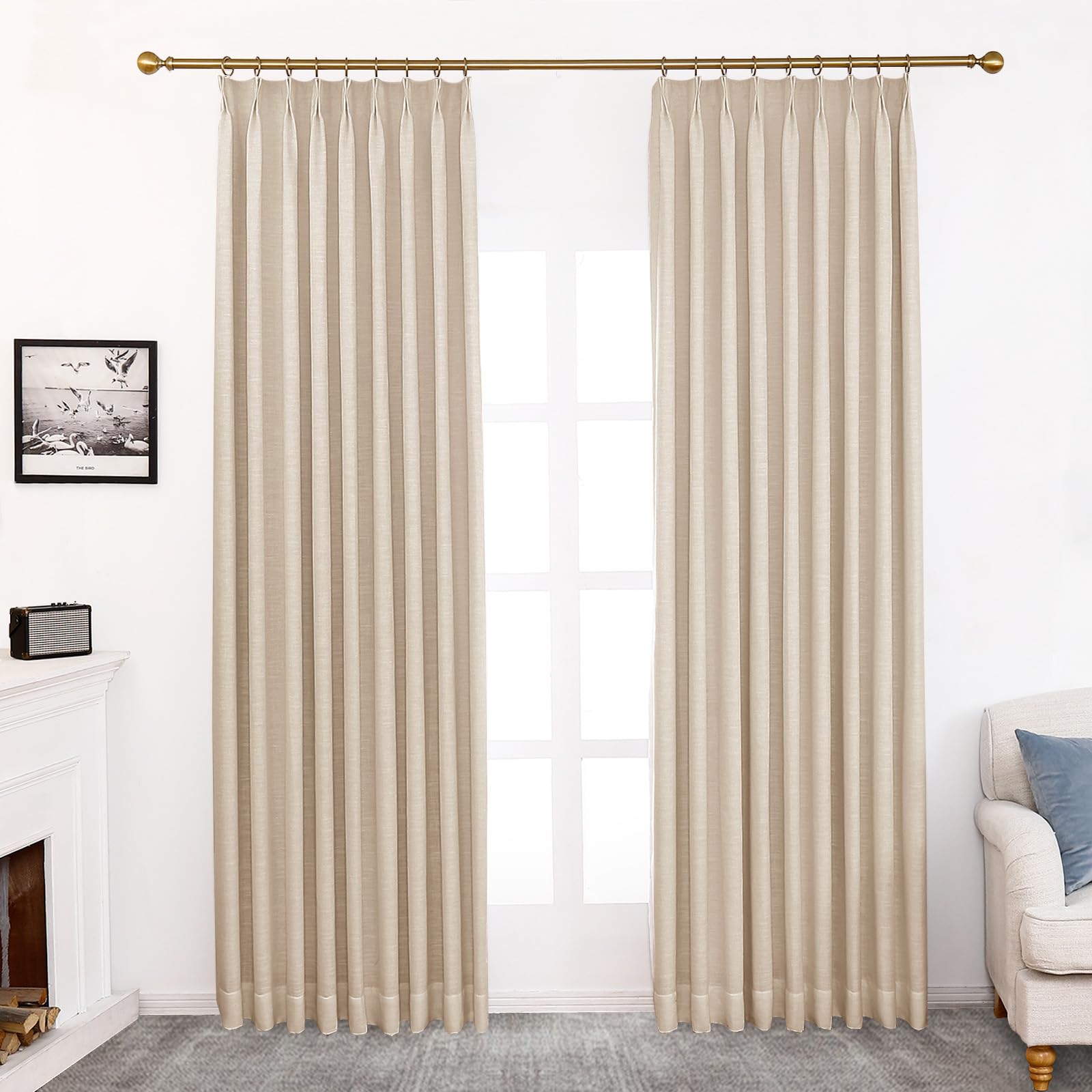 DotheDrape Pinch Pleated Blackout Curtains, Pinch Pleat with Back Tab Top Linen Curtains for Bedroom, Living Room, 120 Width 90 Inch Long 1 Panel,