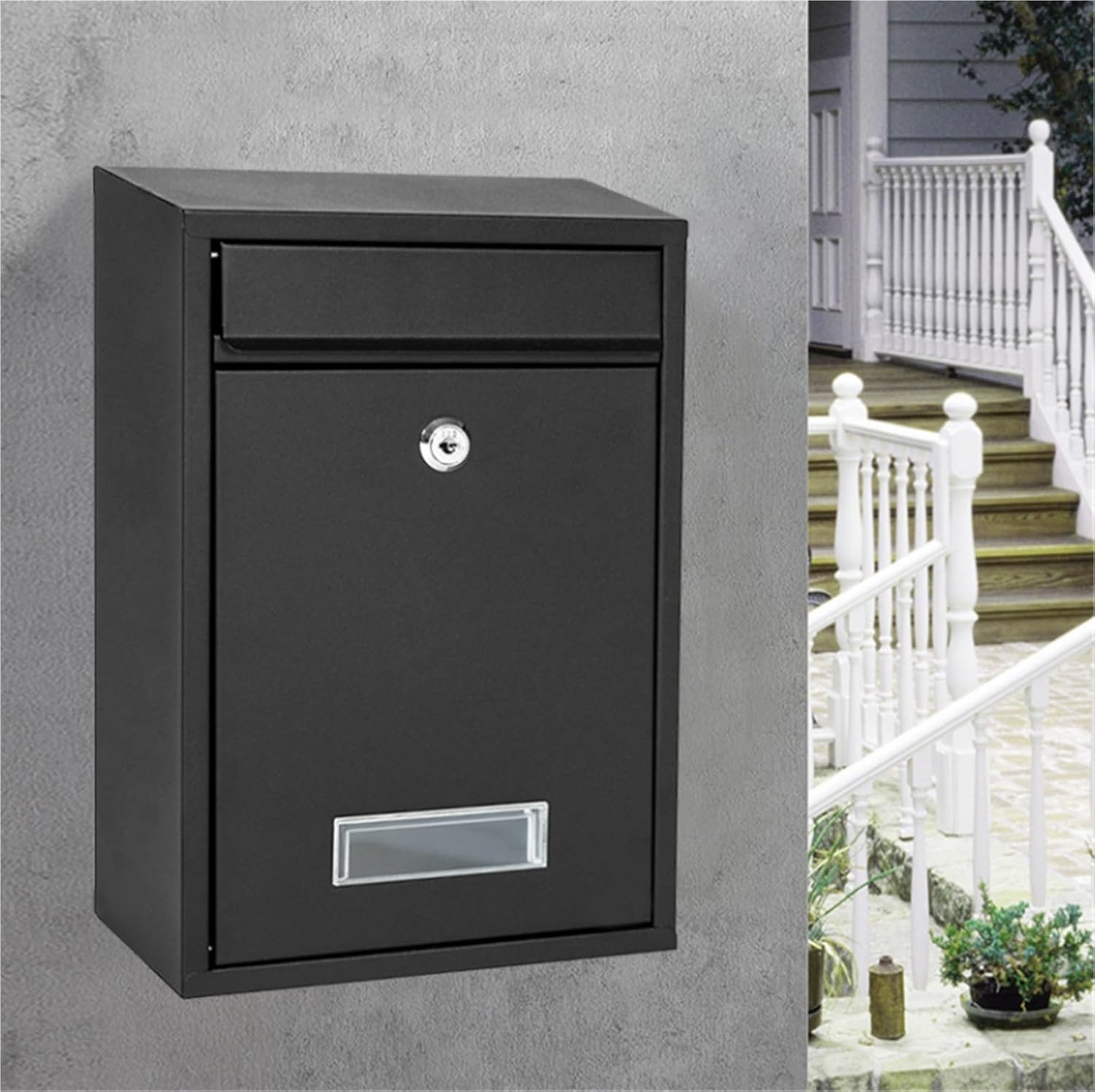 Drop Box Mailbox Key Lock Mail Boxes Outdoor Wall Mount Mailboxes Locked Mailbox Drop Box Post Box Outdoor Letter Box(Black)