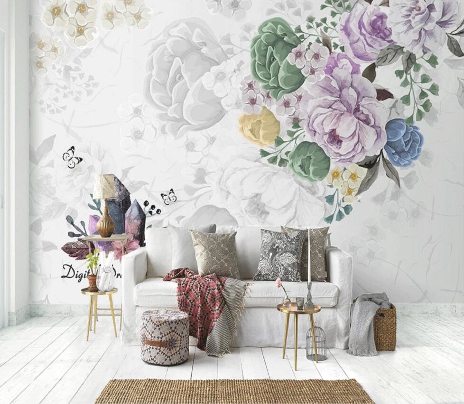 Papier Peint Panoramique Fleurs Vintage pour Salon et Chambre Adulte