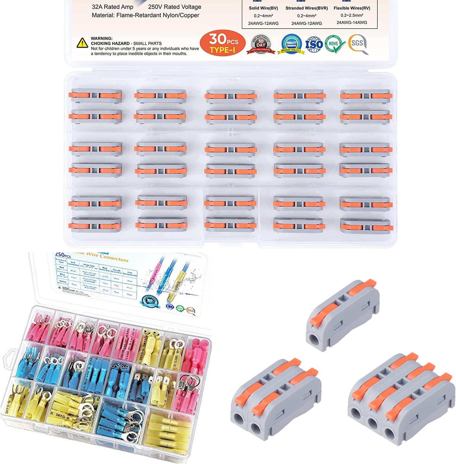 Amazon.com: 250Pcs Heat Shrink Wire Connectors+ 30Pcs Lever Wire ...