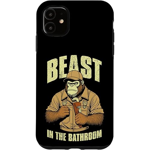 iPhone 11 Funny Plumber Bigfoot Beast In The Bathroom Pipefitter Case