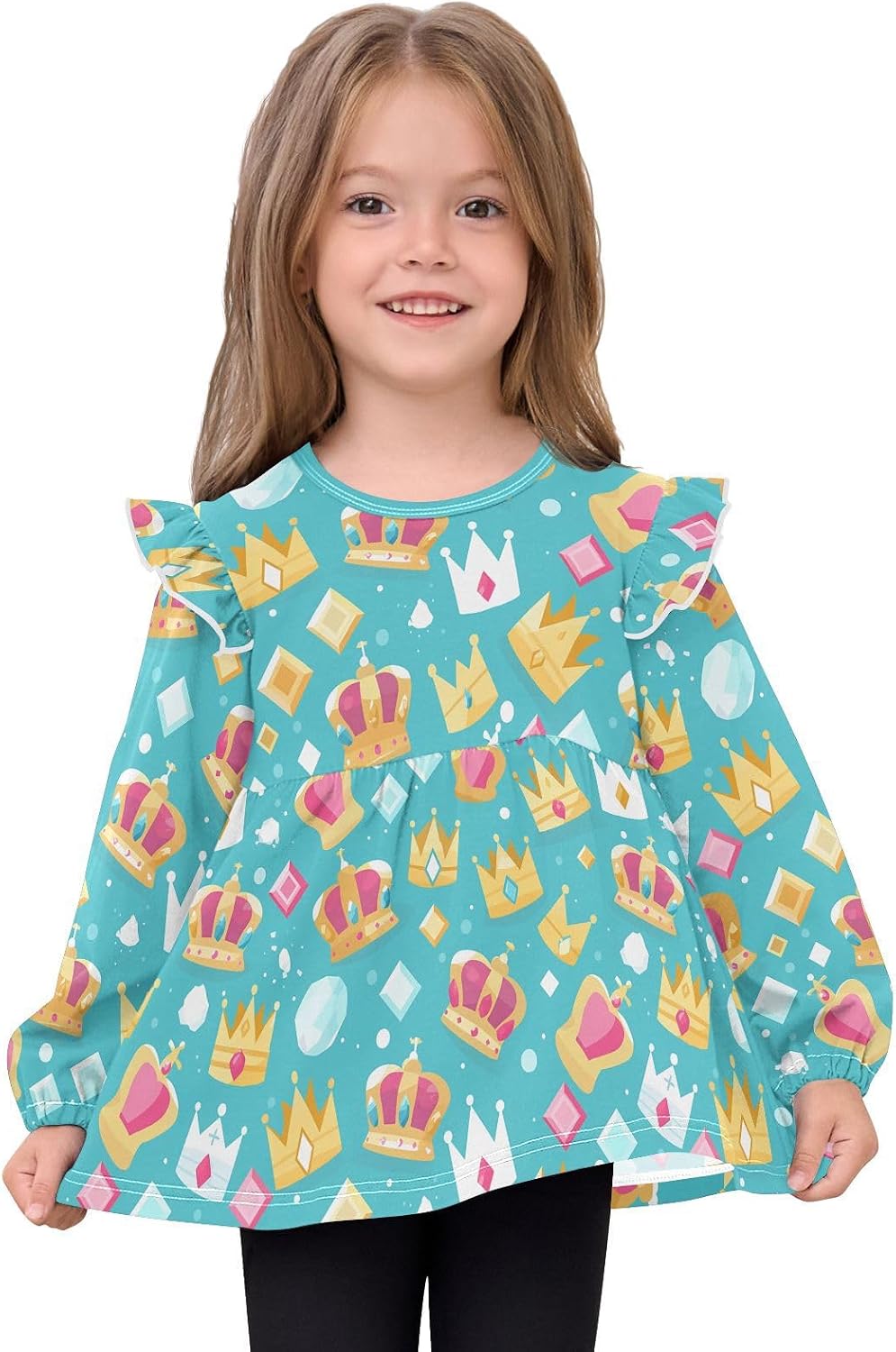 visesunny Toddler Clothes for Girls Candy Crown Shape Long Sleeve Fall Shirts Cotton Top with Ruffle Collar