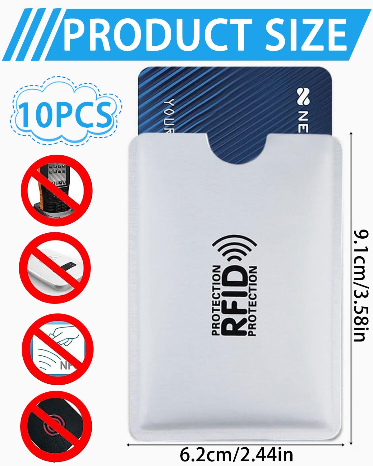 10 Custodie RFID Per Carte Di Credito E Debito, Protezione Antifurto, Colore Argento