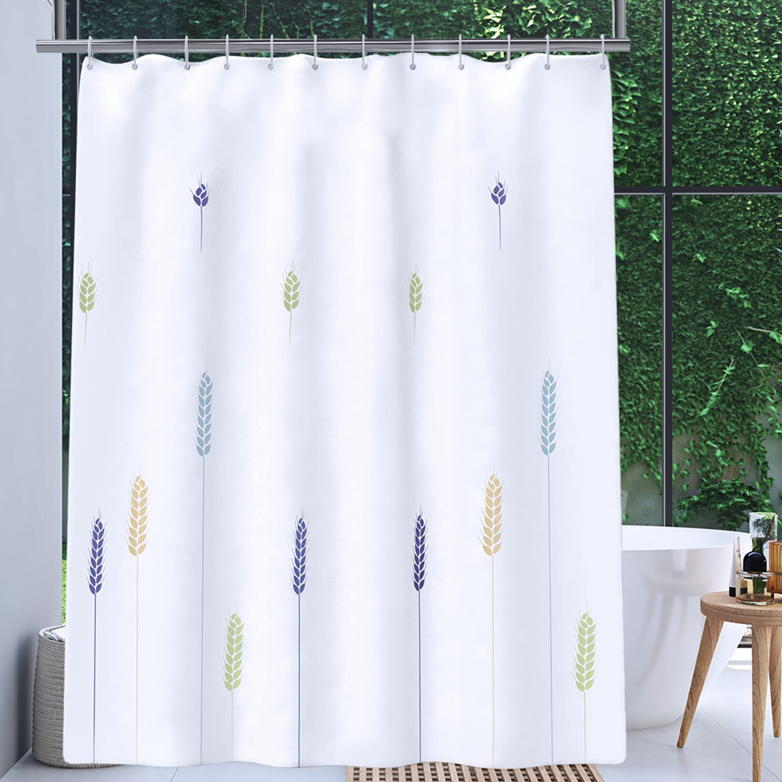 NATRKE White Wheat Ears Shower Curtain, Bathroom Curtain Polyester Fabric Bath Curtain with 12pcs Hooks 72 x 72 Inch
