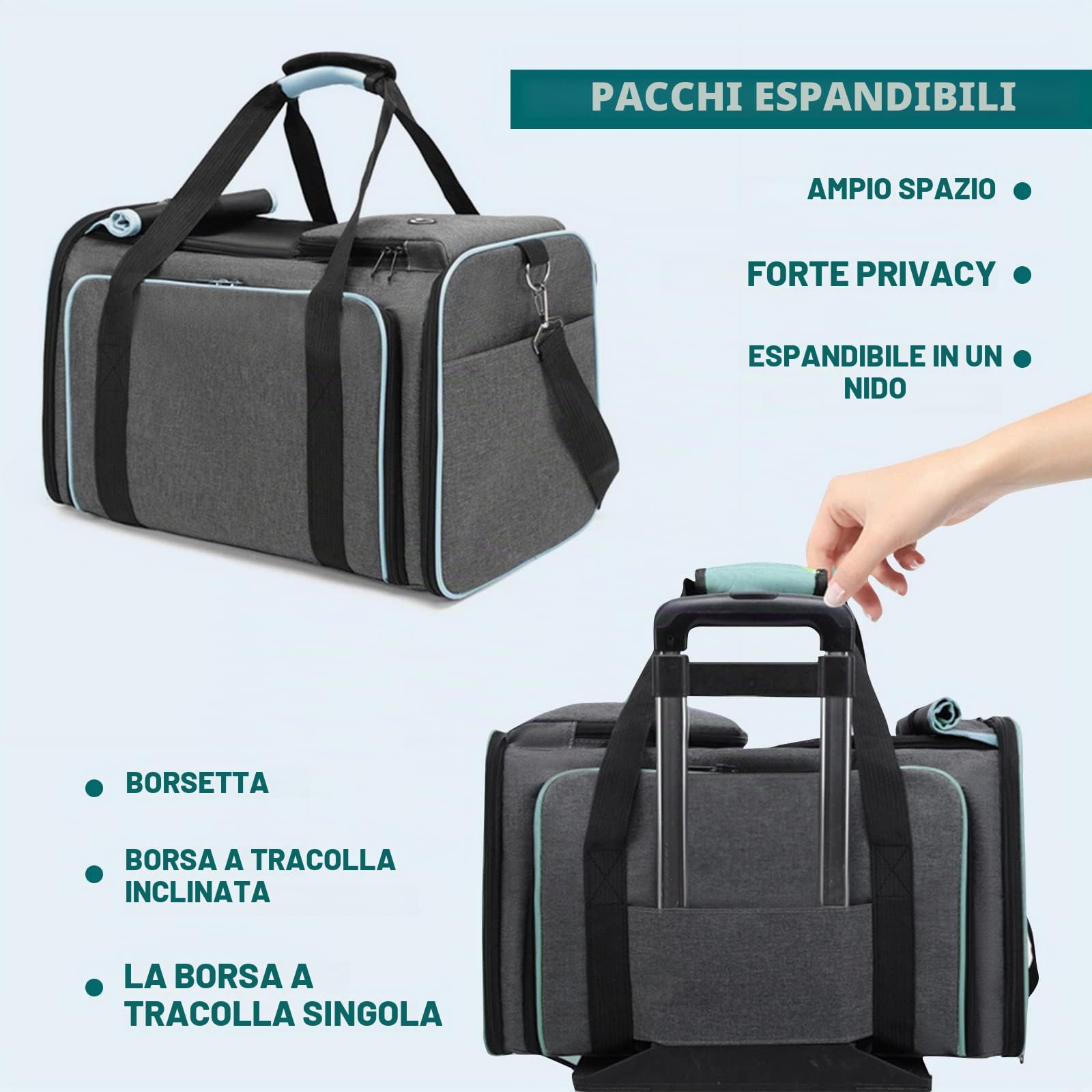 PETCUTE Trasportino per Gatti,Approvato dalle Compagnie Aeree,Borsa Trasportino Gatto da Viaggio Morbida con Guinzaglio di Sicurezza,Espandibile e Pieghevole Trasportini per Cani con Coperta