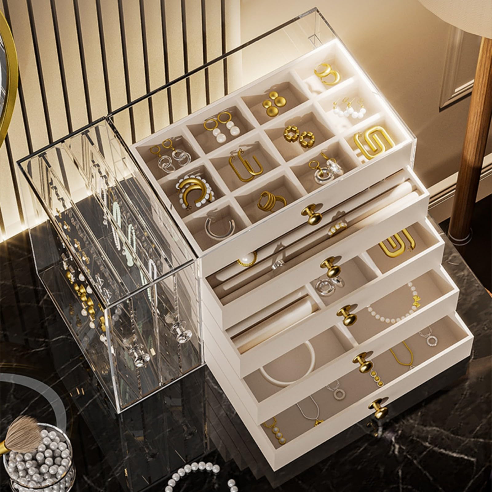 Custodia per gioielli in acrilico impermeabile antipolvere con coperchio sicuro sigillato organizer antipolvere per vari accessori Custodia per gioielli in acrilico