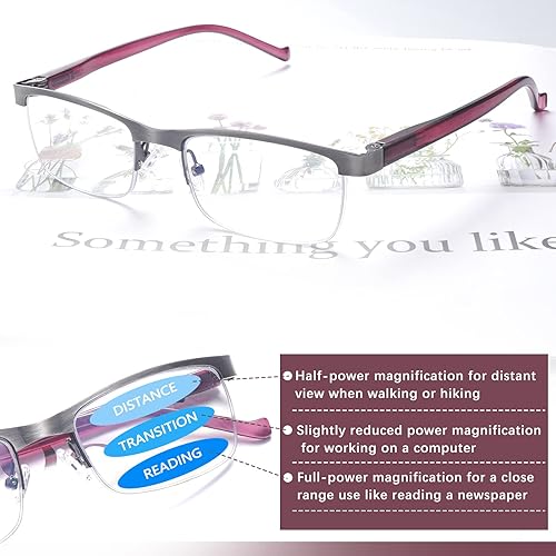 Miniatura 4 de CLASAGA Progressive Multifocus Reading Glasses for Women Men, Blue Light Ladies Computer Reader Metal Half Frame Eyewear