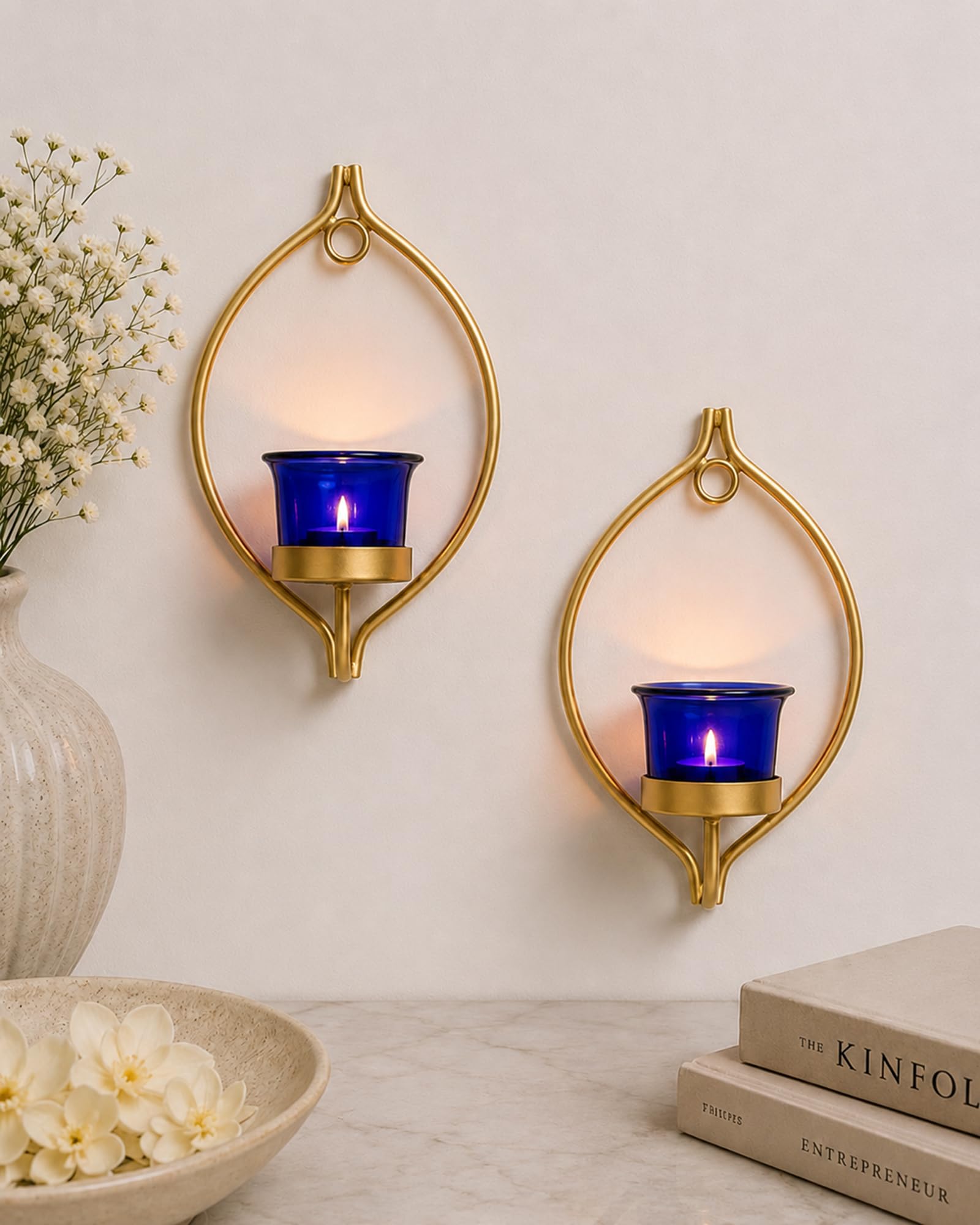 Homesake Diwali Candle Sconces - Set of 2 with Candles -7 Homesake Diwali Candle Sconces - Set of 2 with Candles -7