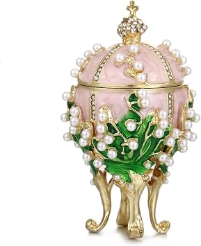 Hand Painted Enamel Pearl Flower Faberge Egg Trinket Box, Unique Hinged Floral Jewelry Box Organizer, Vintage Bejeweled Storage, Figurine Collectible Keepsake Home Decor Pink