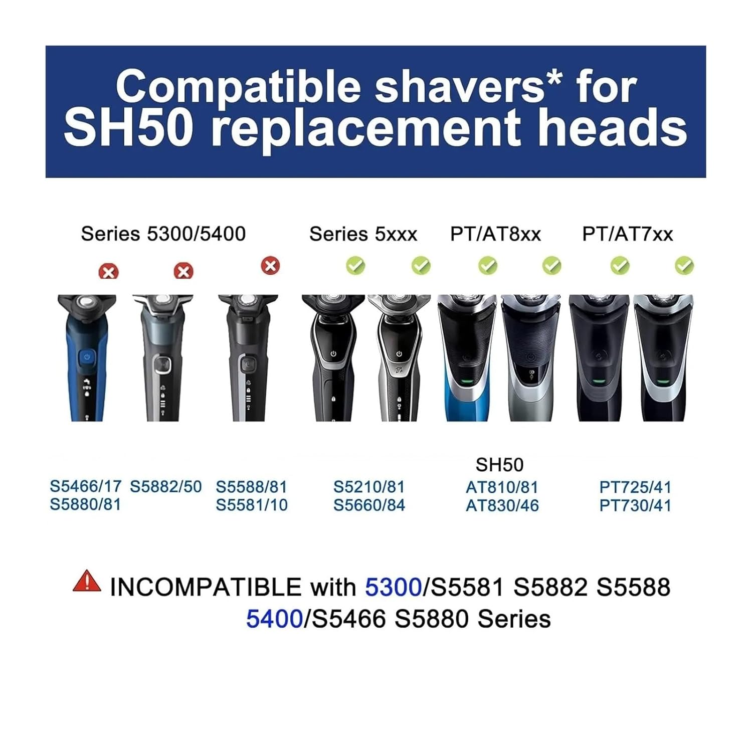 SH50 Replacement Head Blade,Compatible With Philips,Compatible For Norelco，Series 5000(S5xxx),AquaTouch(S5xxx),PowerTouch(PT8xx,PT7xx) Shavers(9pc-SH-50)