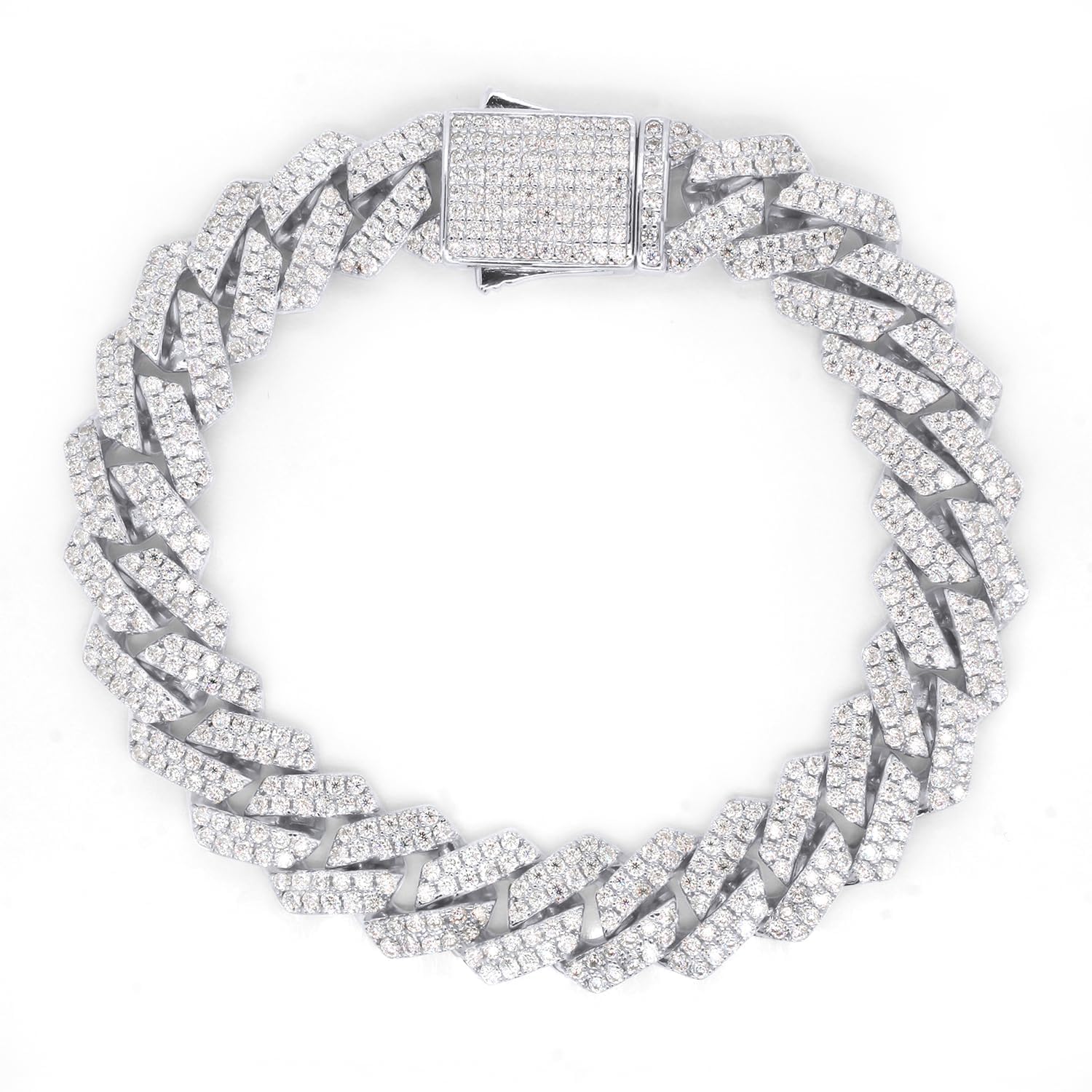 SAVEARTH DIAMONDS Men's Cuban Chain Bracelet Round Lab Created Moissanite Link Chain Bracelet in 14k Gold Plated Sterling Silver Jewery Gift For Him (