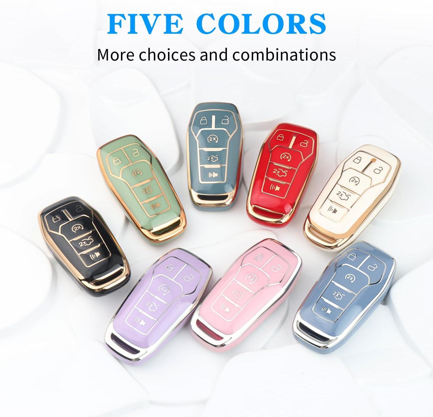 Key Fob Cover for Ford with Key Chain, Soft TPU Car Key Case Shell for Ford Mustang Fusion Explorer Edge Lincoln MKC MKX MKZ, Full Protector Holder for 5 Button Keyless Entry Remote, Blue - Image 7