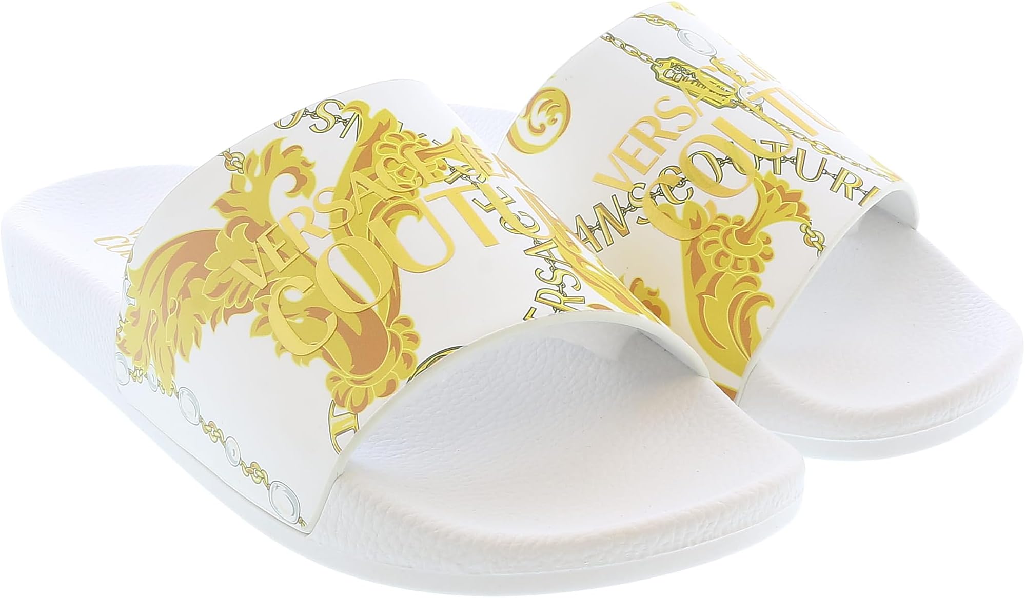 VERSACE JEANS COUTURE White/Gold Signature Pattern Pool Slide- for Womens
