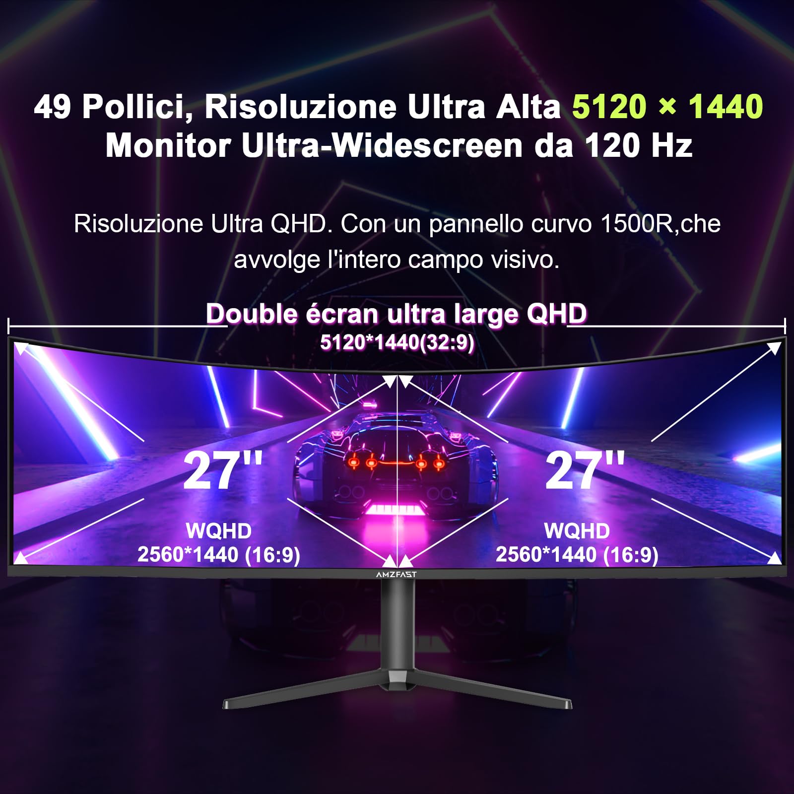 Monitor gaming Amzfast 49 Pollici QHD 120 Hz - Dettaglio