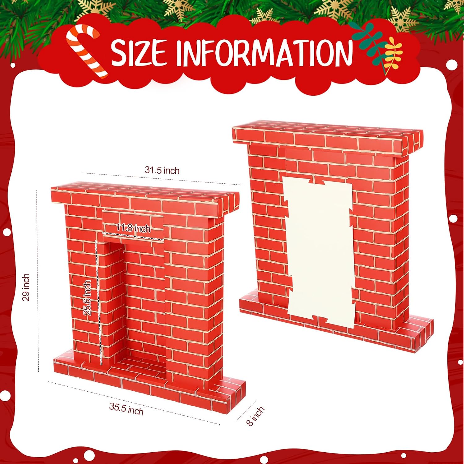 Christmas Cardboard Fireplace 35.5 x 29 x 8 Inch Fake Corrugated Brick Fireplace Backdrop 3D Life Cardboard Cutout Standup for Christmas Party Mantle Background Decorations(Bright Red)