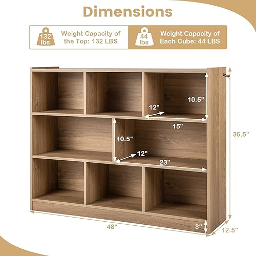 Miniatura 3 de GLOBALWAY Estantería de madera de 8 cubos, estantería independiente abierta de 3 niveles, estante de exhibición multiusos para sala de estar,