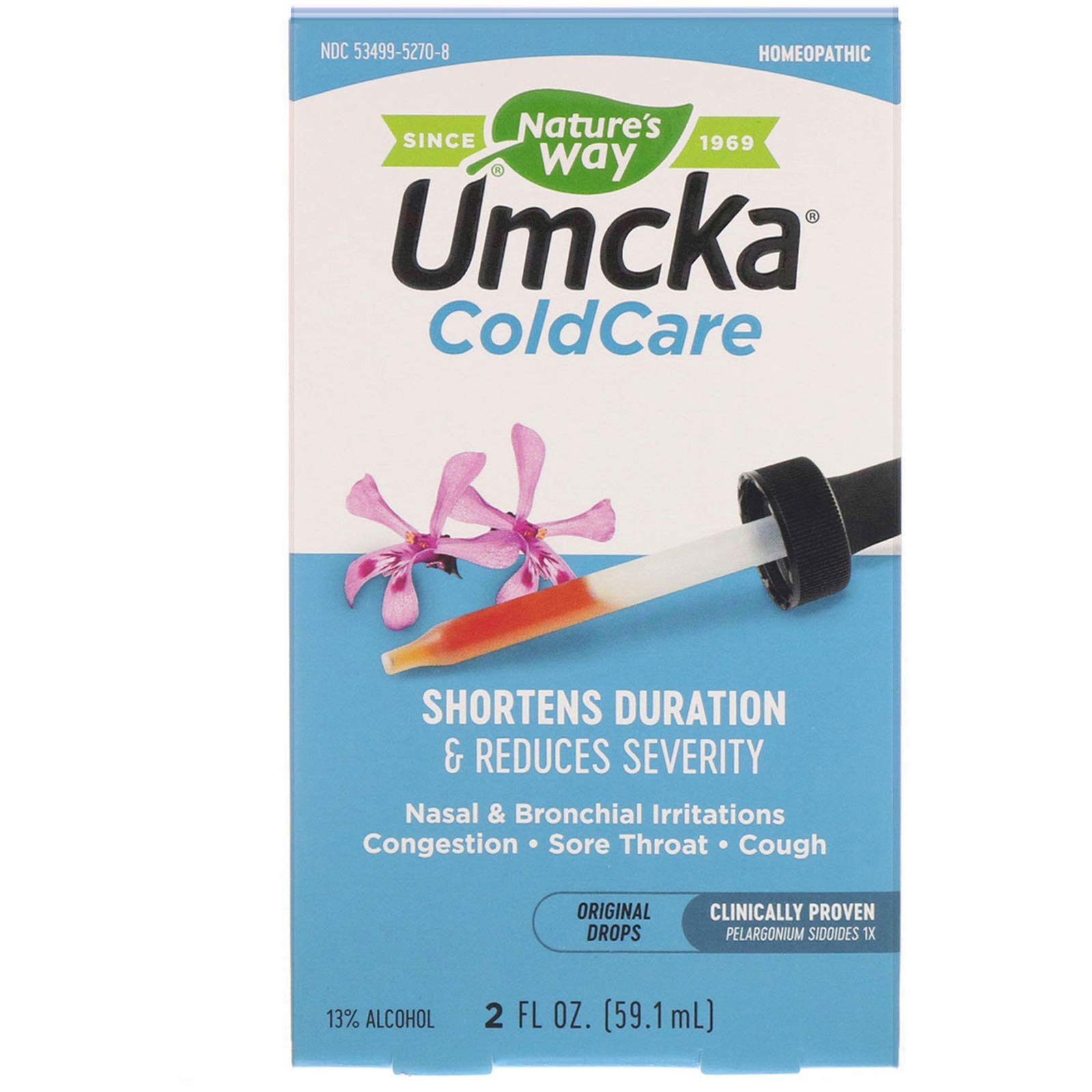 Nature's Way Umcka ColdCare Homeopathic, Shortens Colds, Sore Throat, Cough, and Congestion, Phenylephrine Free, Non-Drowsy, 2 Fl. Oz. Drops