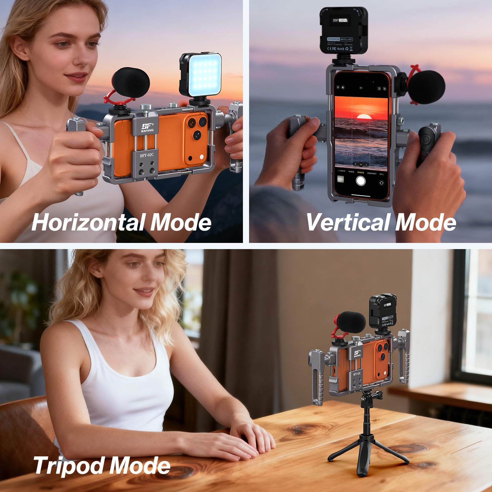 Jaula universal para teléfono, kit de aparejo de video para smartphone con asas, kit de video móvil todo en uno, kit universal de aparejo de video de teléfono de liberación rápida, estabilizador de