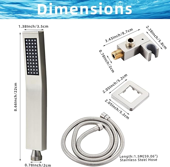 Regadera manual cuadrada de latón con acabado cepillado en níquel, incluye manguera y soporte ajustable para montaje en pared miniatura 2