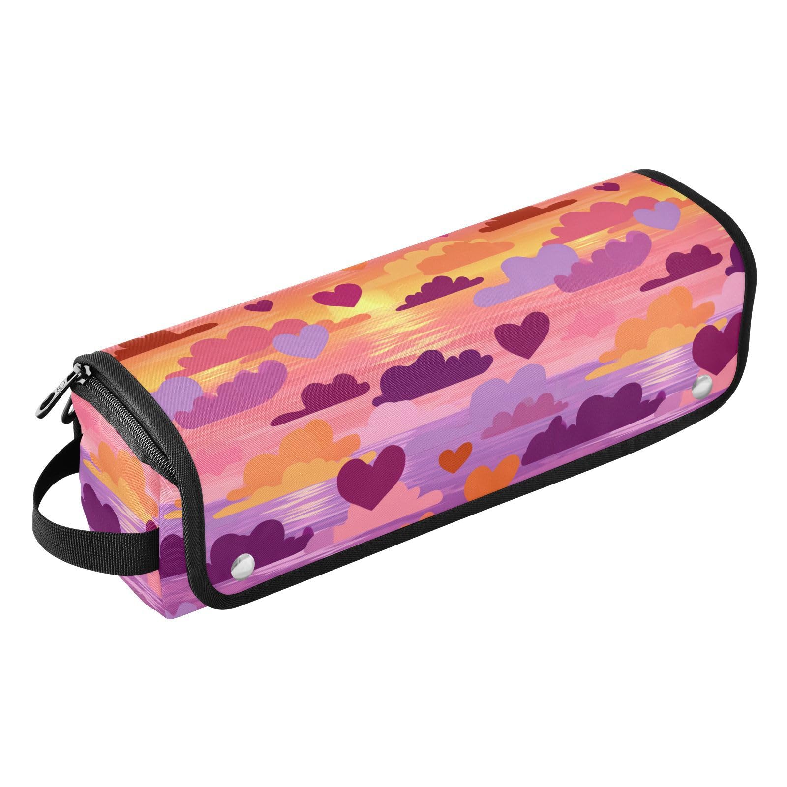 Heart Sunset Purple Hair Iron Tools Travel Bag for Hair Straighteners Curling Irons Hot Air Brushes Travel Essentials Portable Organizer Women Essentials Heat Resistant Mat Large Capacity Wide-Open-image-45