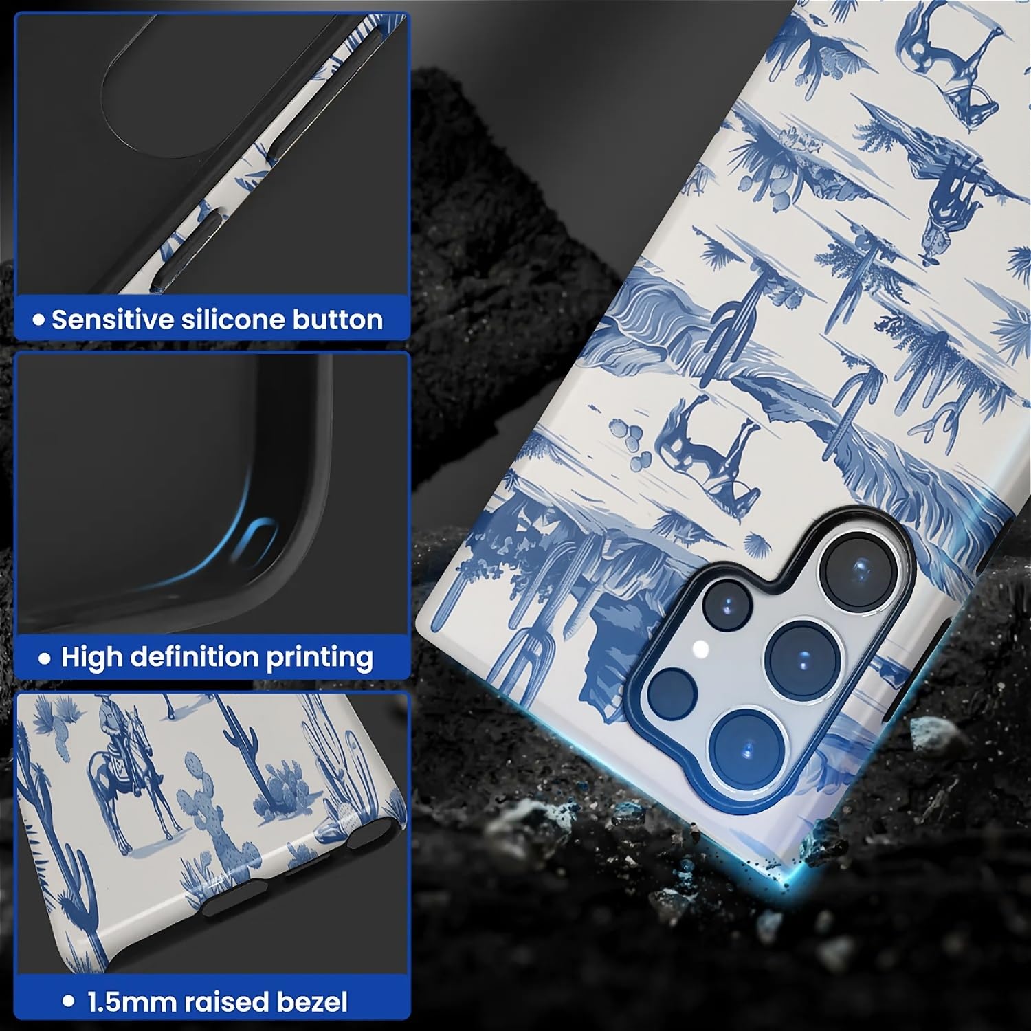 do Samsung Galaxy S25 etui, hybrydowe 2-warstwowe silikonowe ochronne błyszczące etui dla dziewcząt kobiet do Samsung Galaxy S25 zachodni kowboj koń krowa pustynia kaktusy wzór