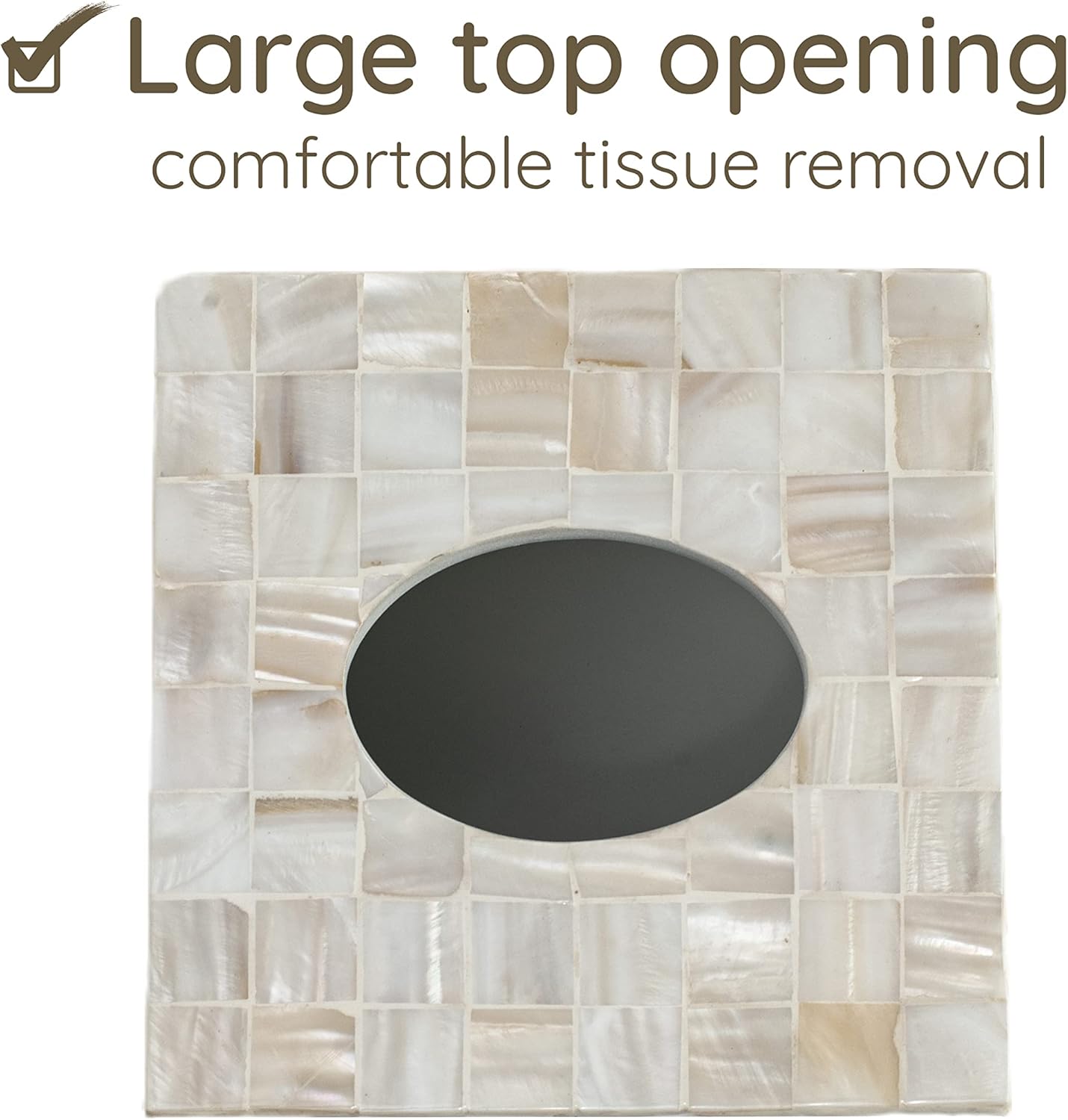 CLAYNIX Tissue Box Cover - Mosaic Mother of Pearl Inlay Tissue Box Holder - Tissue Box Cover Square 5.9 x 5.9 x 5.9 in - Decorative Bathroom, Bedroom or Office (White)