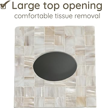 Tissue Box Cover - Mosaic Mother of Pearl Inlay Tissue Box Holder - Tissue Box Cover Square 5.9 x 5.9 x 5.9 in - Decorative Bathroom, Bedroom or Office (White)