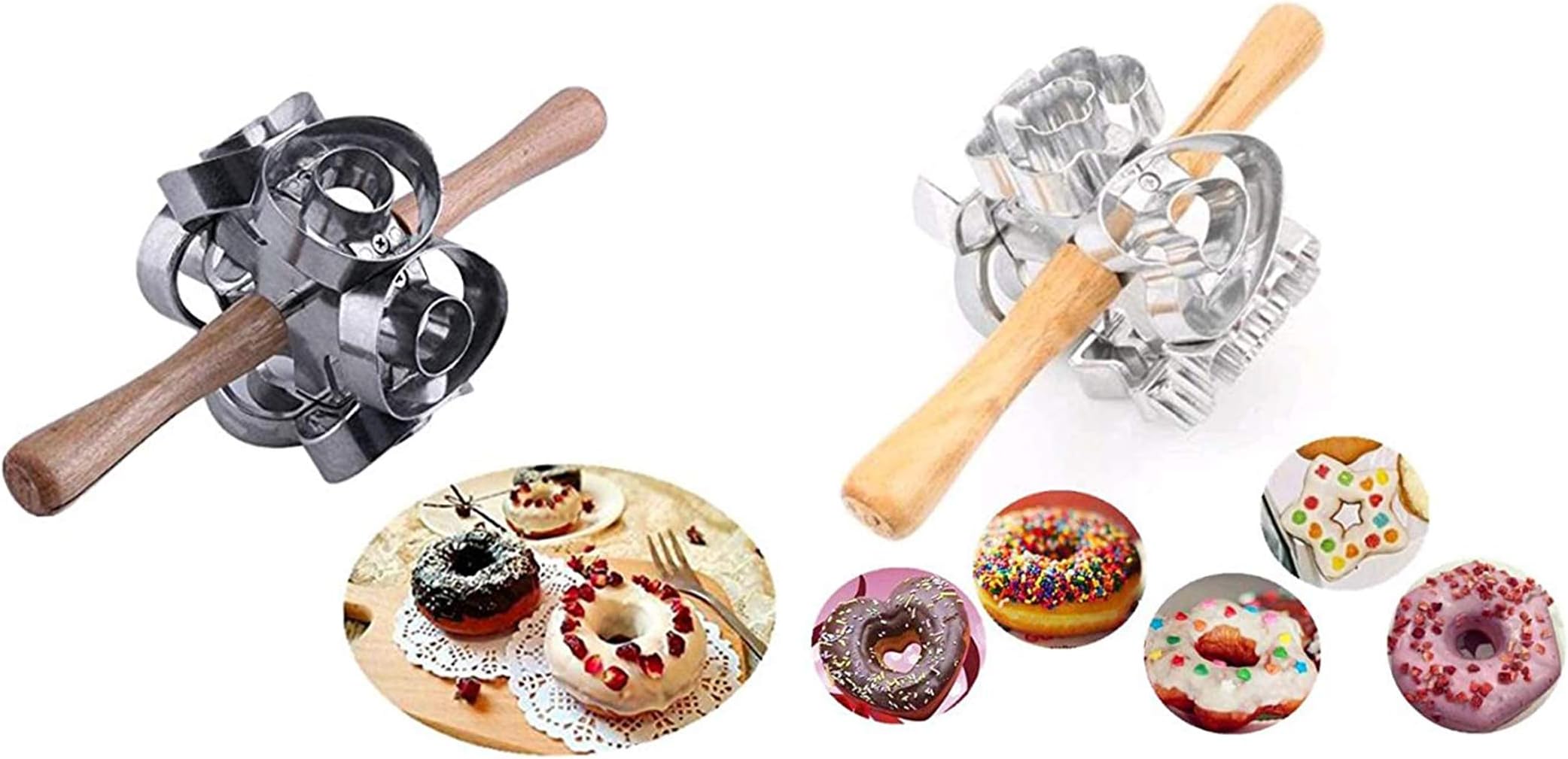 FashionMall 2 set Metal Revolving Donut Cutter Maker Machine Mold Pastry Dough Baking Roller For Cooking Baking