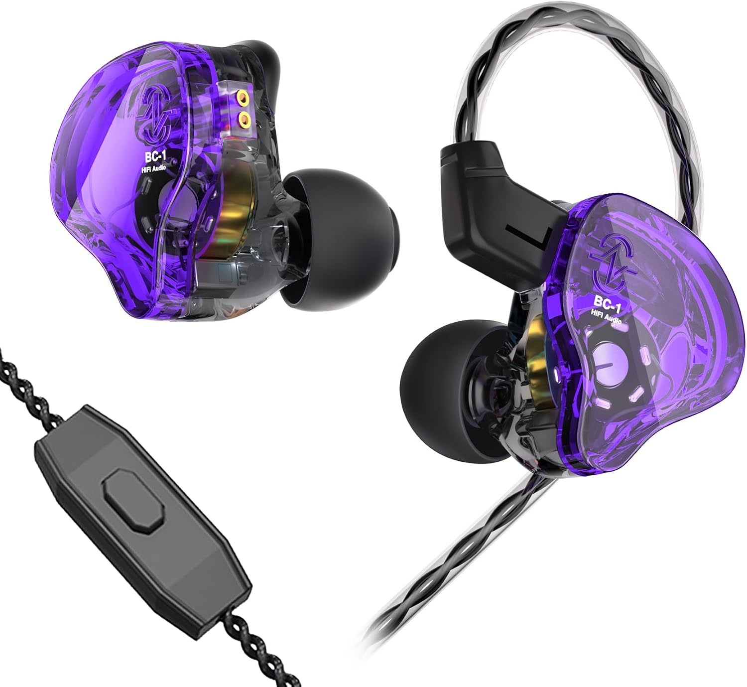 YINYOO CCZ Melody Gaming Earbuds Wired in Ear Hearphones with Microphone IEM HiFi Bass with 1DD 1BA Hybrid, Detachable Cable for Smartphones/PC/Tablet/Gaming/Video/Music/Calling (Purple, with mic)