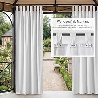 TOPICK set 2 perdele exterioare impermeabile cu bride, alb, 132 x 275 cm, pentru pergolă, potrivite și pentru interior, terasă, balcon, protecție pentru intimitate 2