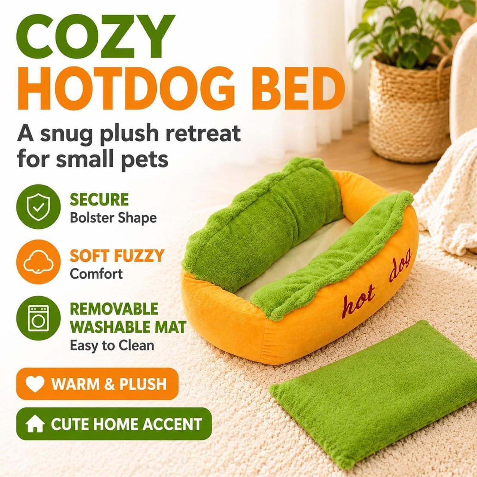 Cama para perros calientes para perro salchicha, cama para perros calientes de felpa suave, alfombrilla para mascotas extraíble y lavable con fondo antideslizante para cachorros,mascotas pequeñas (L)