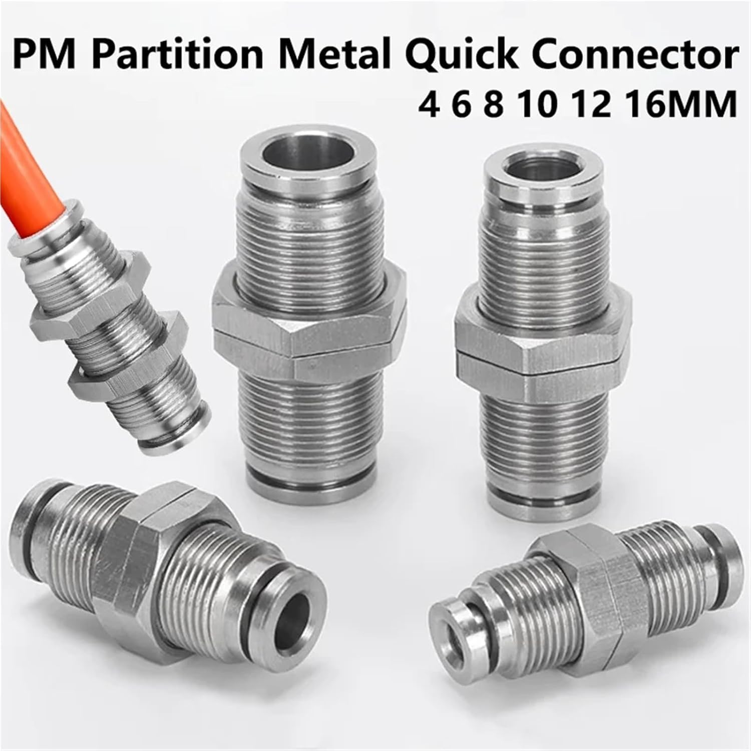 Acoplamiento rápido neumático de metal, 10 piezas acero inoxidable 304 PM conector partición enchufe tráquea 4 6 8 12 16 mm(PM 16)
