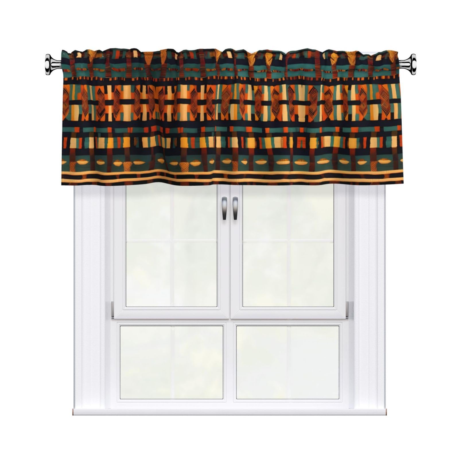 LMNGH African Classic Weave Curtain Valance for Windows,Kitchen Window Curtains Blackout Drapes Window Treatments Decorative Rod Pocket Short Curtain for Living Room Bedroom,54" W x 18" L