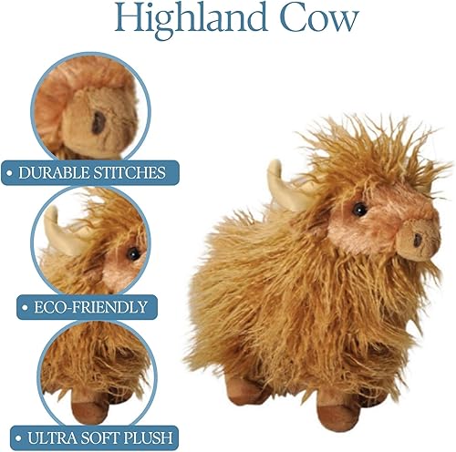 Miniatura 7 de The Petting Zoo Highland Cow Peluche de peluche, regalos para niños, animales salvajes Onez salvaje, juguete de peluche de vaca de pie, 12 pulgadas