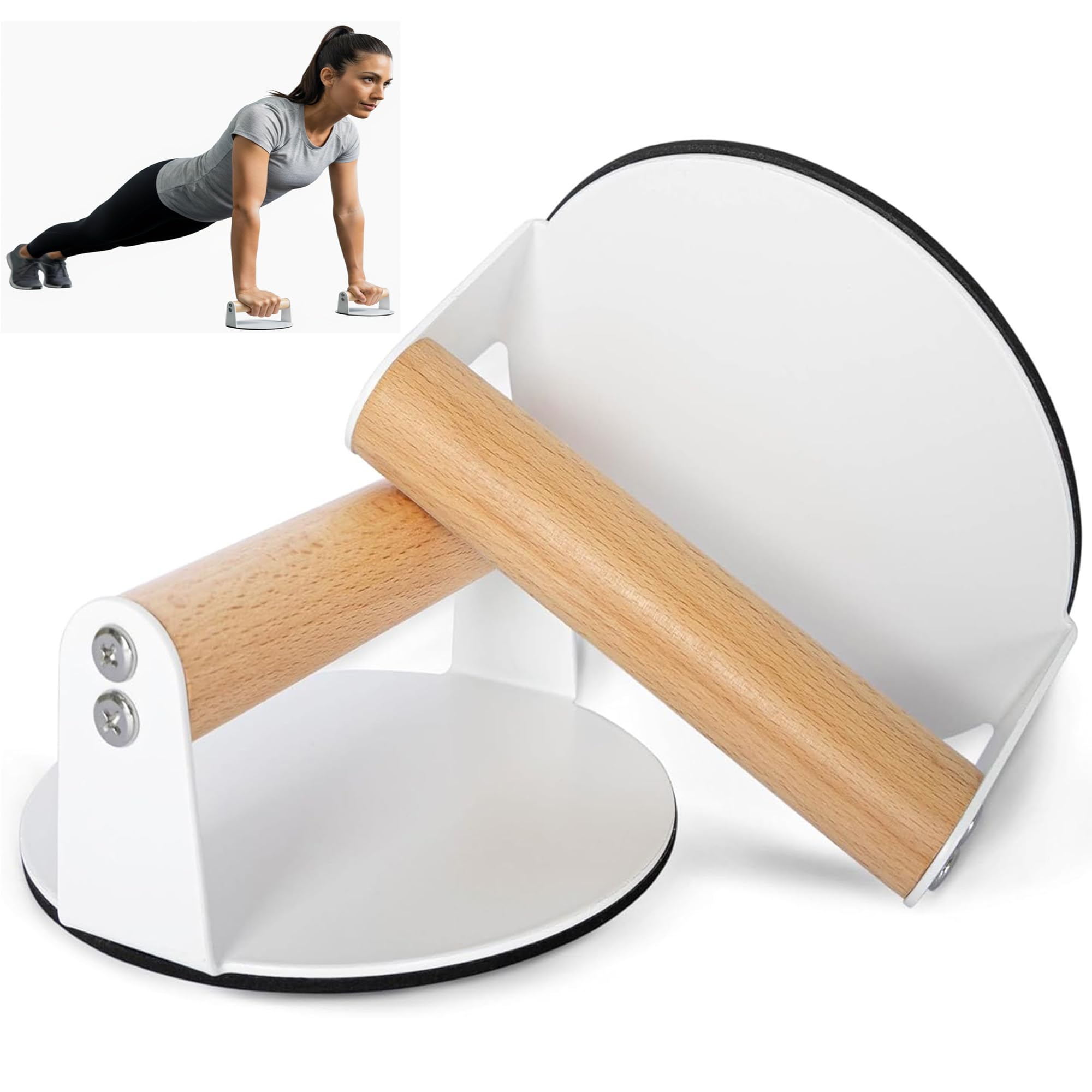 PEUZ Liegestützgriffe Holz 2 Stück – Rutschfeste Push Up Griffe für Training zuhause, Calisthenics Equipment & Fitness Geräte, Parallettes Handstandhilfe in Weiß