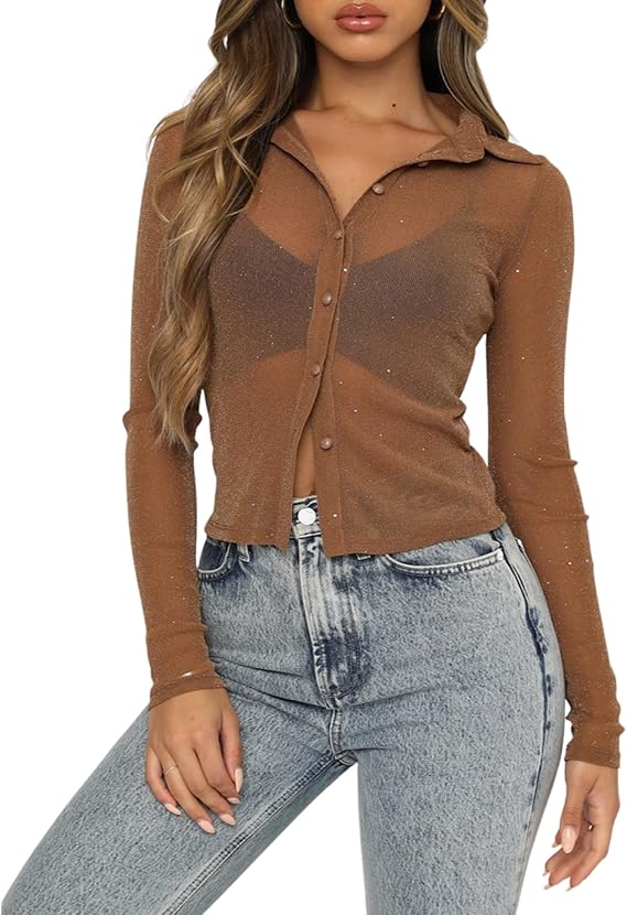 Bluse Spitzenbesetztes Netz Langarm main image 1