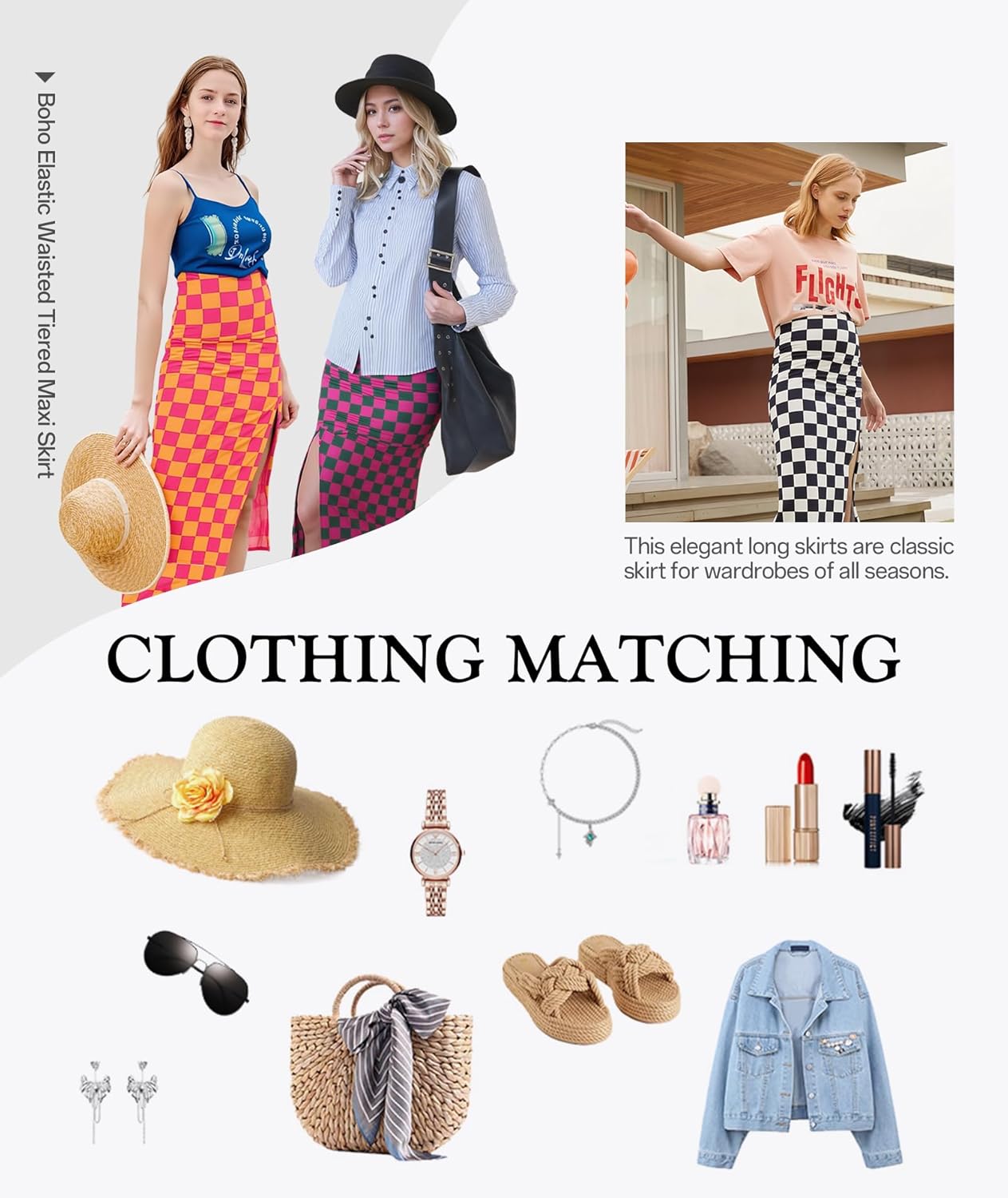 EARKOHA Checkered Slit Midi Skirt for Women Summer High Waisted Sexy Bodycon Skirts - Image 5