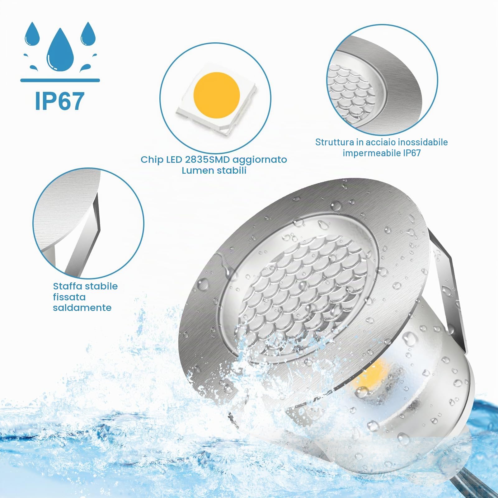 Bigzom set da 16 faretti led pavimento, IP67, faretto per esterno,interno, ponti, piscine, giardini, colore caldo