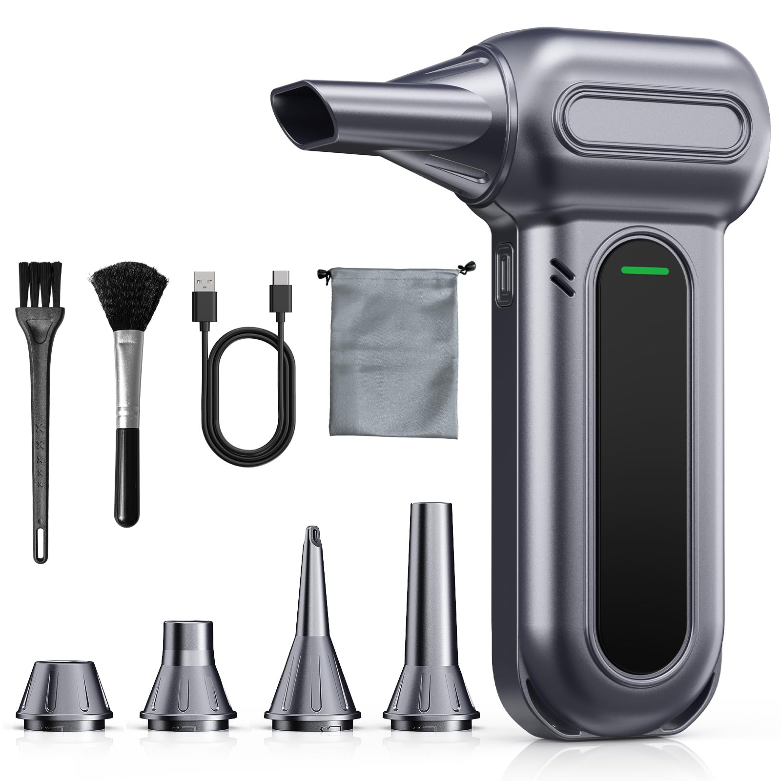 Elektrische Staubgebläse, orantronx Druckluft Air Duster 200000 U/Min, 4-Gang Einstellbare Akku Gebläse, Mini Gebläse USB-Aufladung, Reinigung für PC, Tastatur, Auto, Sofa, Laptop, Haus, Outdoor