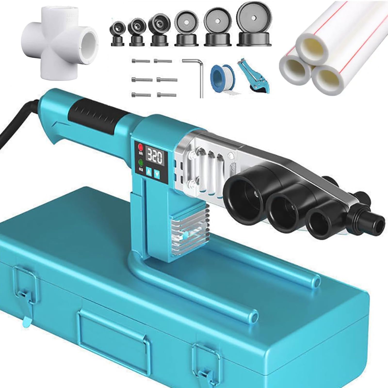 YXYLJOZ Plastic Pipe Welding Machine, Hot Melt Welder Welding Tool Kit, Anti-Blocking Die, Professional Scissor, Double Heat Dissipation, Digital Display PE/PB/PPR Pipe Fusion Welder (63)