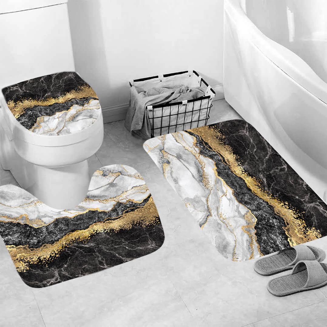 Tapis de bain marbre noir ensemble de 3 pièces absorbant 45x75cm