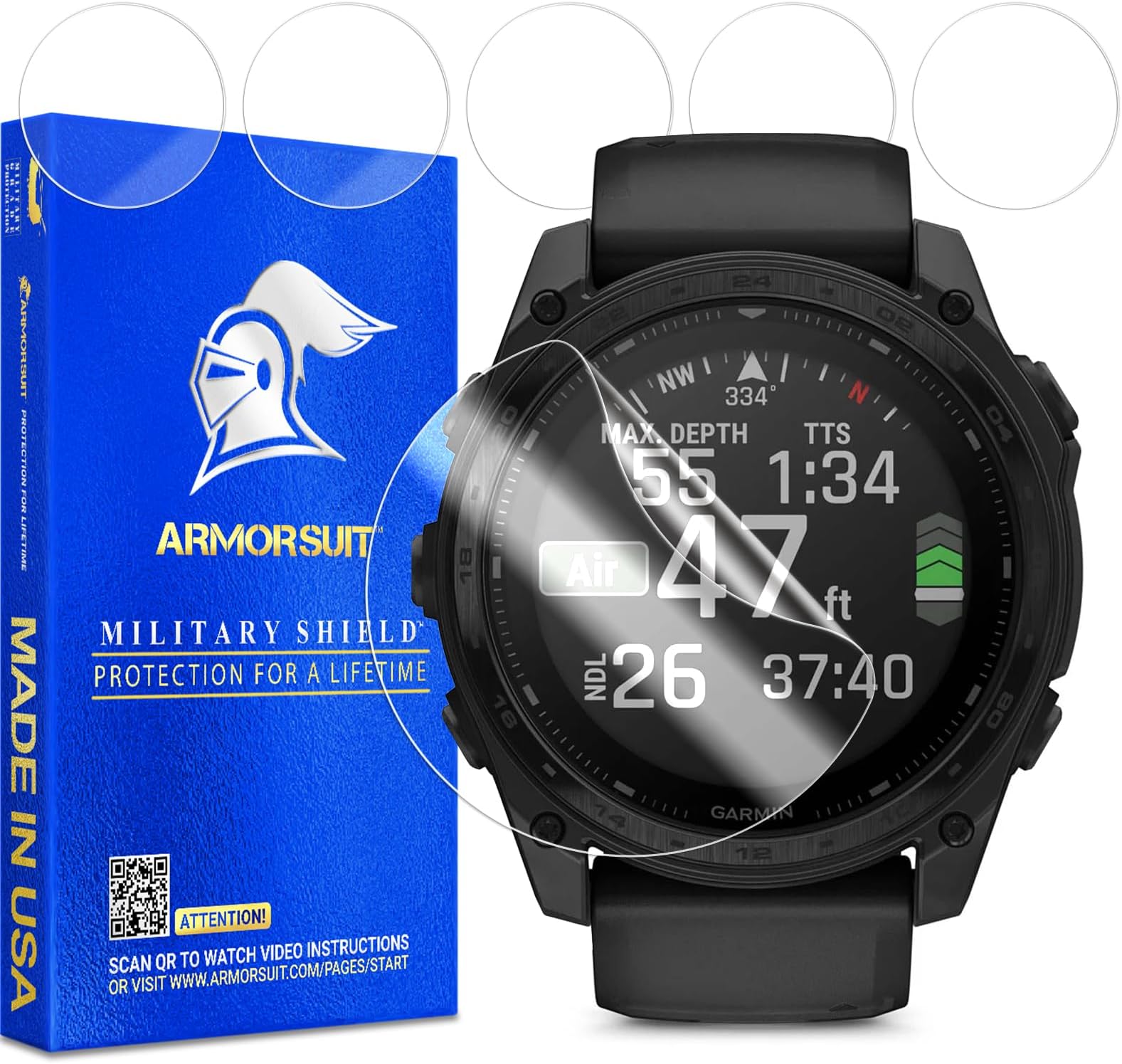 ArmorSuit 6 Pack for Garmin Tactix 8 / Fenix 8 / Fenix 7X/7X Pro [51mm] Screen Protector MilitaryShield HD Clear Film - Made in USA