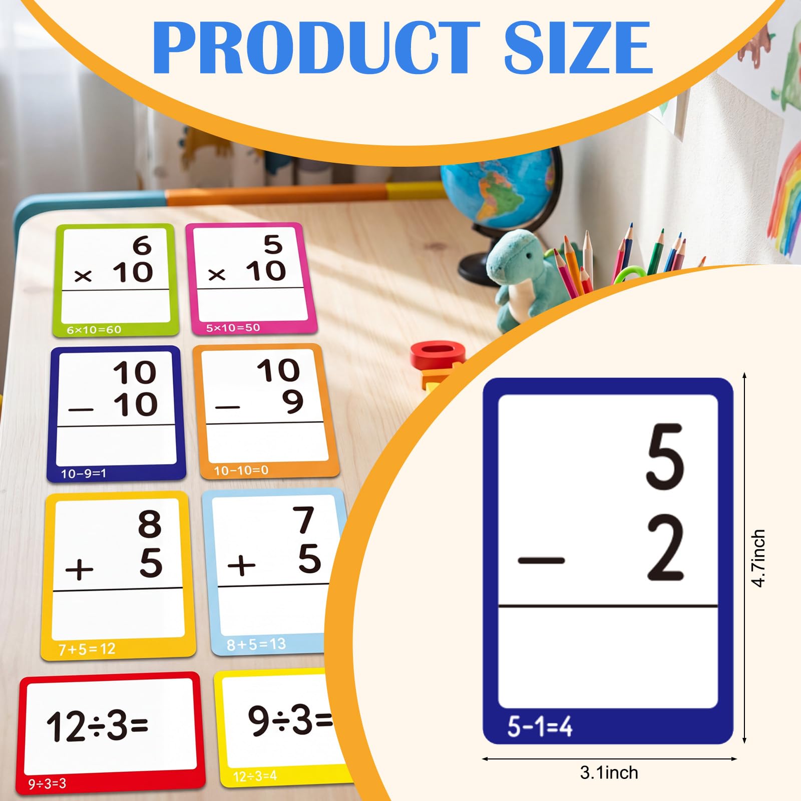 Juego de 864 tarjetas flash de matemáticas mixtas, fracciones y matemáticas, con ayudas visuales dominadas y clasificación de revisiones para suministros de escuela en casa para niños de 3º