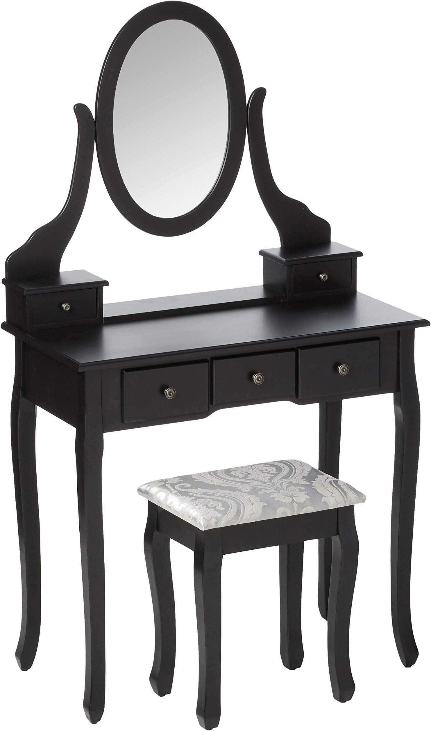 Vanity Table Set, Dressing Table with Mirror,Vanity Makeup Table with 5 Drawers/Stool,Black