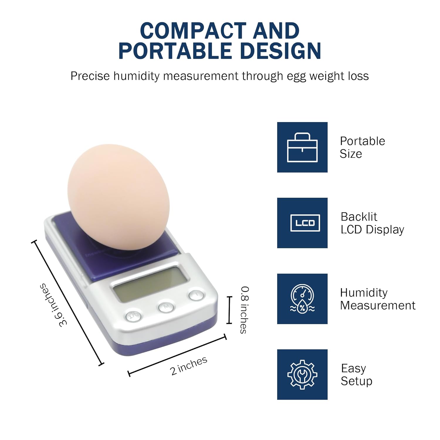 Incubator Warehouse Digital Scale with Blue Backlit LCD Display - Accurate Humidity Measurement for Chicken, Quail, Goose and Various Egg Sizes
