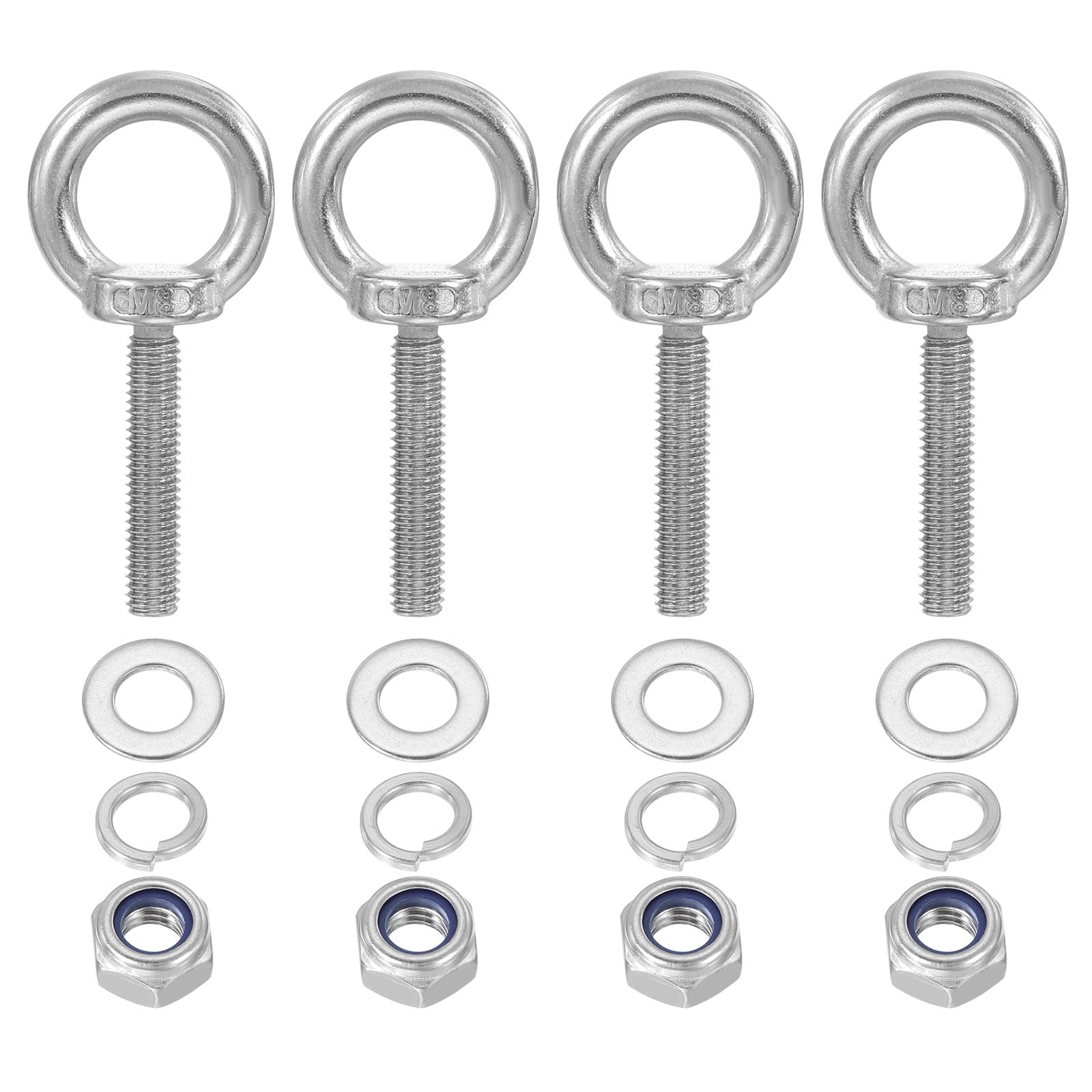 PATIKIL M8 x 40mm Eye Bolt with Nut, 4 Pack 304 Stainless Steel Lifting Shoulder Eyebolt Lift Thread Screws for Hanging Silver
