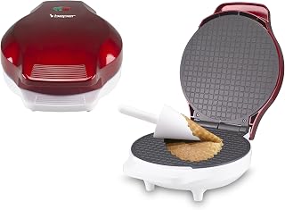 BEPER P101CUD002 Elektrisches Waffeleisen, 1000 W, Waffeleisen für Kegel 18 cm, wärmeisolierender Griff, Kegel-Zubehör inklusive, Weiß/Rot