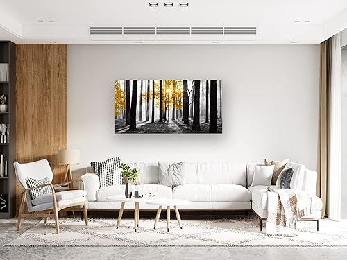 Miniatura 5 de Cao Gen Decor Art S06350 Arte de Pared Pintura en Lienzo Árbol Amarillo en Blanco y Negro Sunshine Bosque Brumoso Imagen Póster Impresión Enmarcado