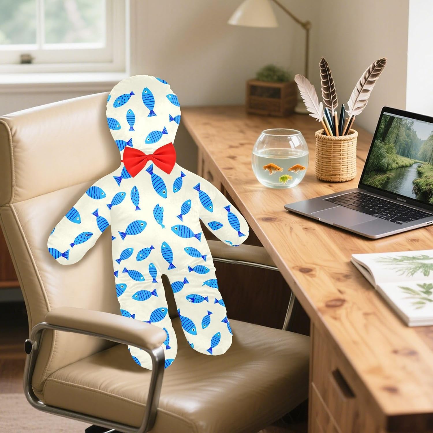 Blue Fish Human-Shaped Pillow Soft Body Pillows Washable Velvet Pillows for Anxiety Relief Sleeping Cuddling & Support