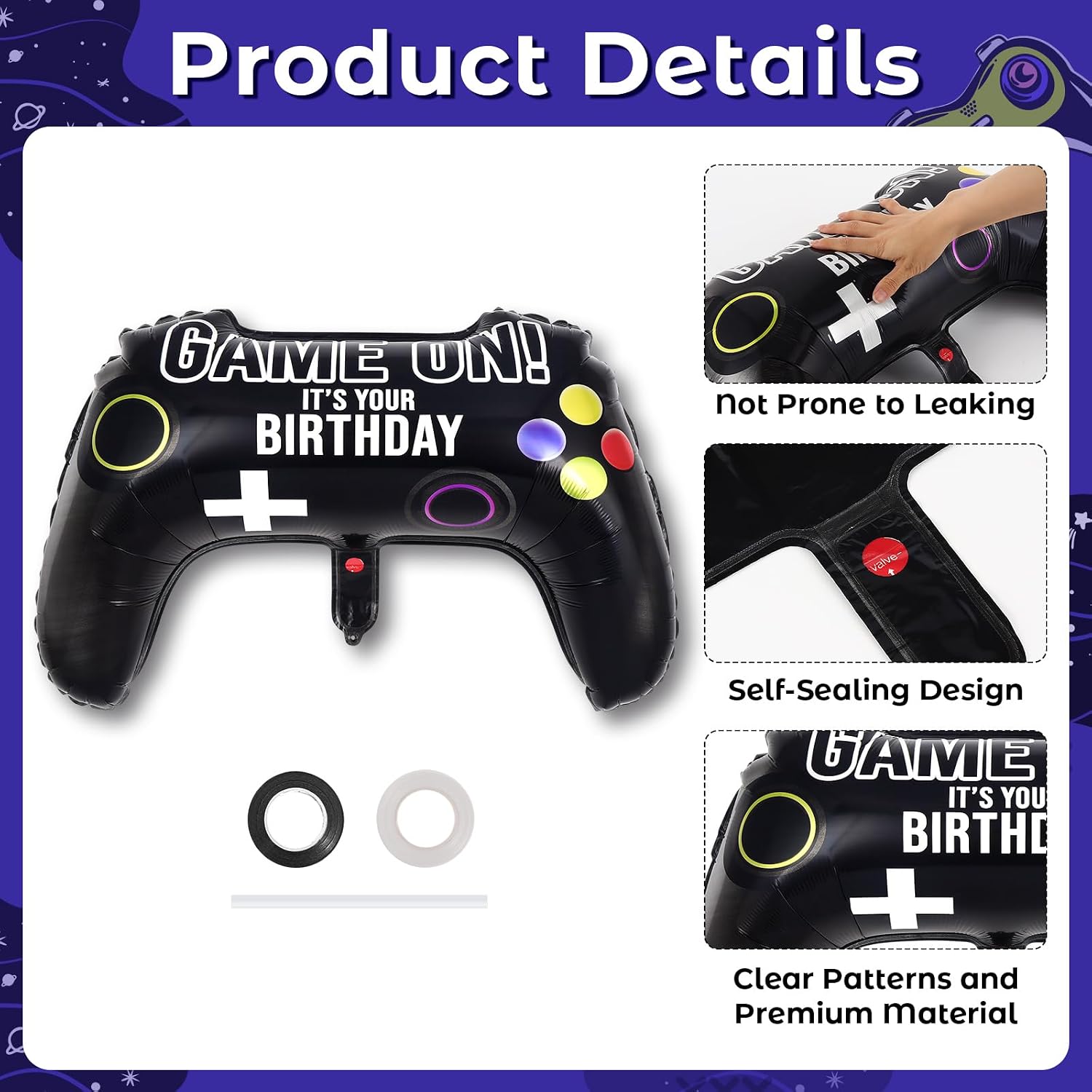 12 PCS Video Game Birthday Party Balloons, Game Controller Mylar Balloons, Gamer Foil Balloon for Gaming Birthday Party Decoration image 3